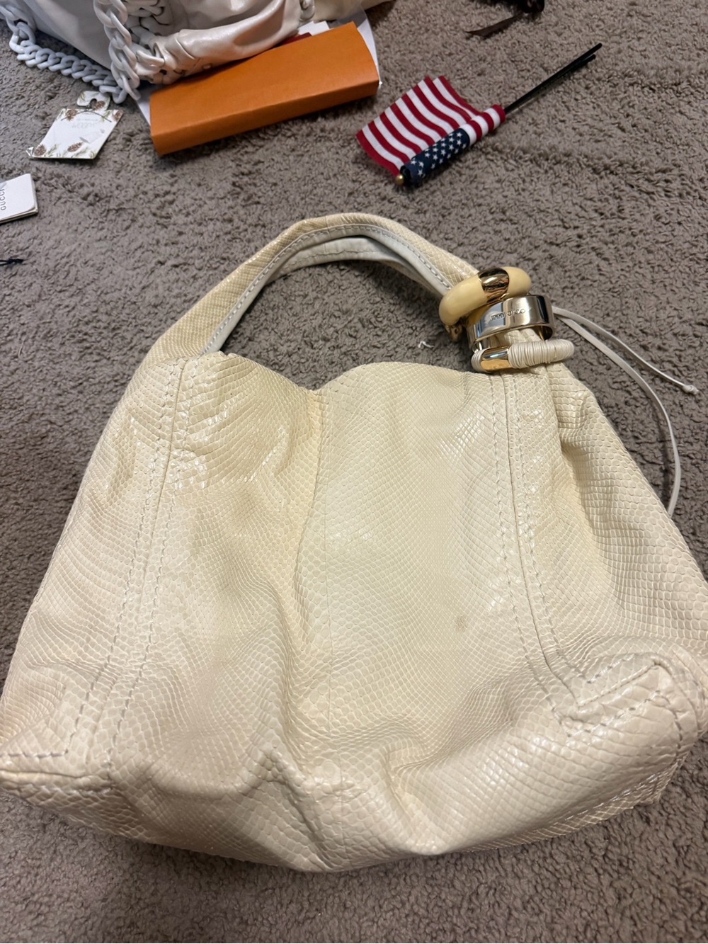 Jimmy Choo Sobo Cream Textured Hobo with Ring Hardware
